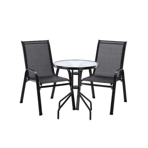 GardenLine Záhradný set nábytku - Stôl + 2 stoličky - čierna