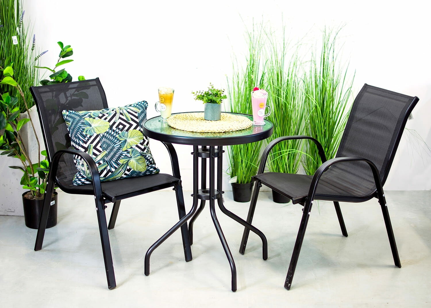 E-shop GardenLine záhradný nábytok set – Stôl + 2 ks stoličky – Čierna