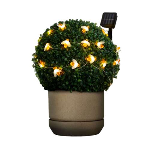 Ghirlandă luminoasă LED cu formă de albină cu energie solară, 20 LED-uri albe calde, 2,3 metri lungime, perfectă pentru decorarea grădinilor, copacilor și arbuștilor