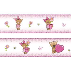 Maci kislány virágos, pink csillámos bordűr  |  500  cm x 16 cm - babaszoba faldekoráció 50649807 