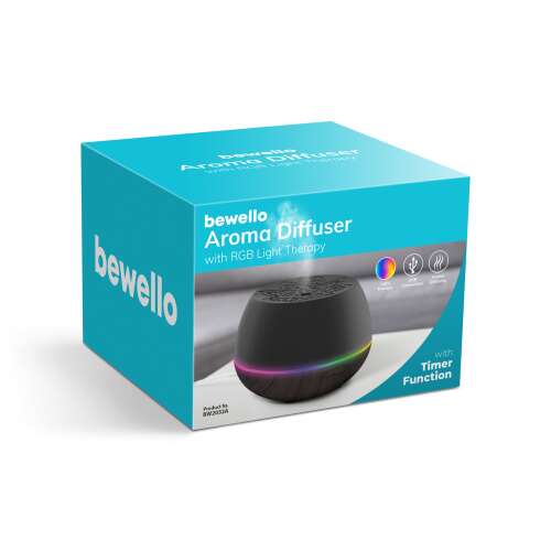 Bewello Aroma Diffúzor RGB fényterápiával, fekete, 160 ml, BW2032A