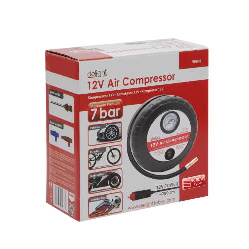 Delight 12V levegőkompresszor, autógumi pumpáló, pótkerék kompresszor, hordozható levegőkompresszor, 7 bar maximális nyomás
