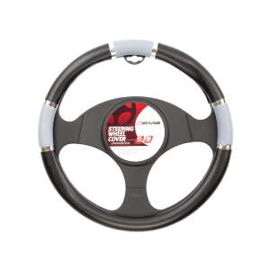 4CARS kormányvédő, fekete, világos szürke betétekkel, 37-39 cm - Autós kormányhuzat