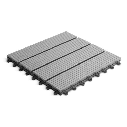 Garden of Eden WPC teraszburkoló lap, szürke, 30x30 cm, 4 léces kialakítás, közeli kép