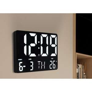 Digital wall clock with large LED display, showing time, date, day of the week, and temperature - Sumker Alarm Clock