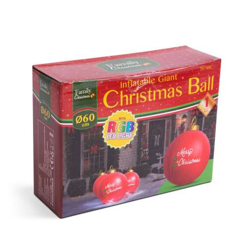 BEWELLO Felfújható RGB LED-es óriás karácsonyi gömb - 60 cm - 58740C, Felfújható RGB LED-es óriás karácsonyi gömb - 60 cm