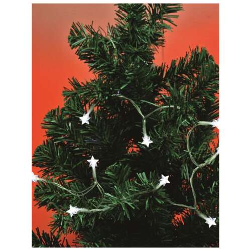 Home LED csillag mini fényfüzér 10 melegfehér LED-del, karácsonyfára tekerve