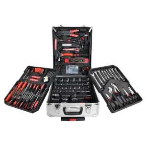 187 darabos professzionális szerszámkészlet alumínium bőröndben, tartalmaz csavarhúzókat, kulcsokat, fogókat, kalapácsot, vízmértéket és még sok mást - Malatec