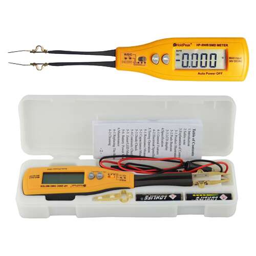 Holdpeak 990A SMD teszter, multiméter, digitális, sárga, tokban, szondákkal és tartozékokkal