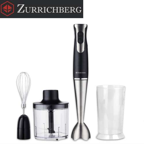 Zurrichberg 3 az 1-ben 800W rozsdamentes acél kézi turmixgép készlet ZBP/7604, tartalmaz turmixgépet, aprítót, habverőt és keverőpoharat