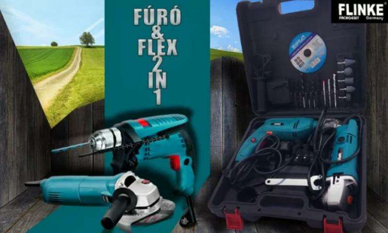 Flinke Superior Quality Hammer impact ütvefúró és sarokcsiszoló 28 részes fúrógép és flex szett 2 db gép + 28 db kiegészítővel 2020-s modell FK-8010