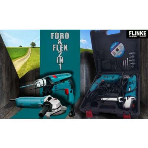 Flinke Superior Quality Hammer impact ütvefúró és sarokcsiszoló 28 részes fúrógép és flex szett 2 db gép + 28 db kiegészítővel 2020-s modell FK-8010