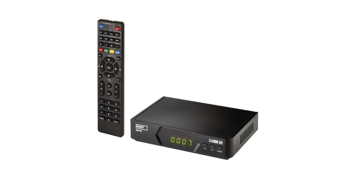 EMOS Digitális HDTV DVBT2 H265 HEVC Settop box vevőegység földi TV