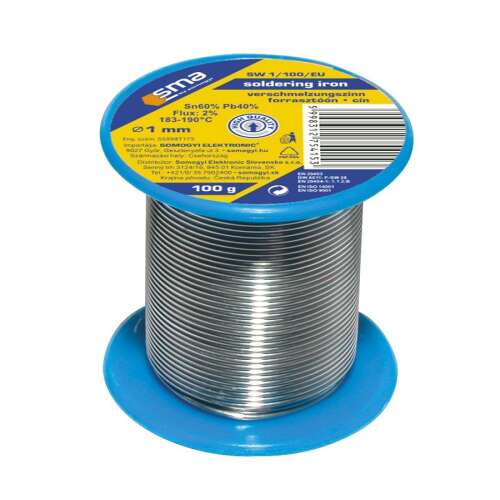SMA SW 1/100 forrasztóón, 100g, Sn60% Pb40%, 1mm átmérő
