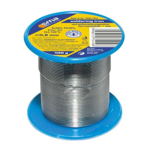SMA SW 0.8/100 forrasztóón, 100g, 0,8mm átmérő, SN60/PB40, 2% flux