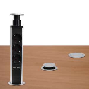 Priză retractabilă Home nve3/usb cu 3 prize și 2 porturi USB, negru - Home