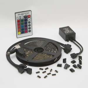 Var LED szalag szett TV háttérvilágításhoz, VAR-3934, távirányítóval, USB-ről működik, 50 cm hosszú, 15 LED, 20 szín, tartalmazza a csatlakozókat, a tápegységet és a távirányítót - Phenom