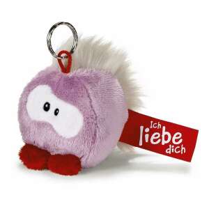 Purple Nici Nicibubbles plush keychain with a red 'Ich liebe dich' tag - Nici Plush Toy