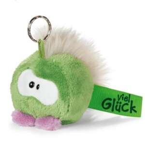 Green Nici Nicibubbles plush keychain with a fluffy tail and a tag that says 'Viel Glück' - Nici Plush Toy