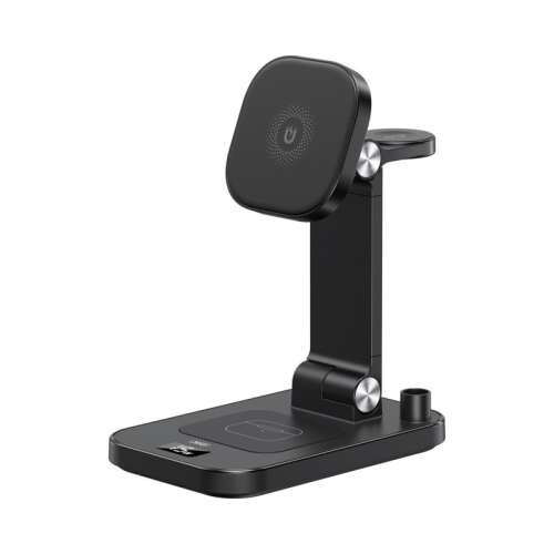 XO TK23 4-in-1 wireless charging station, black, for phone, watch, earbuds, and Apple Pencil