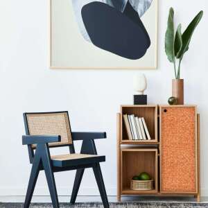 Gekkofix PAILLE LIGHT öntapadós tapéta, világosbarna fonott minta, szekrényen használva - Gekkofix