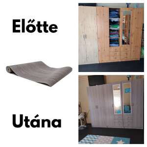 Gekkofix OAK TAUPE öntapadós tapéta, szekrényre ragasztás előtt és után - Gekkofix