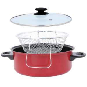 CookLine non-stick oil frying pan with lid and filter 24cm #red