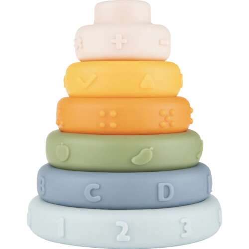 Canpol Szenzorikus Toronyépítő Játék, színes toronygyűrűk babáknak, fejlesztő játék finommotorika, érzékszervi fejlődés és formák, színek megismeréséhez