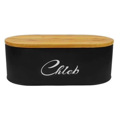 Schwarzer Emaille-Brotkasten mit Bambusdeckel, CookLine Brotbox