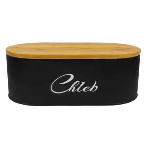 Black enamel bread bin with bamboo lid, CookLine bread box - Bread Bin