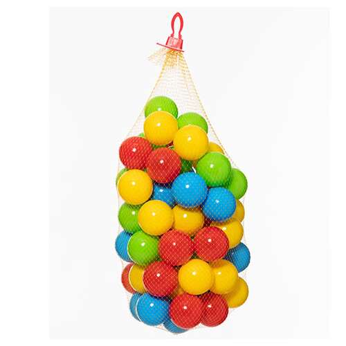 60 darabos színes műanyag labda hálózsákban, ideális labdamedencékhez, játszóterekhez és érzékszervi játékokhoz