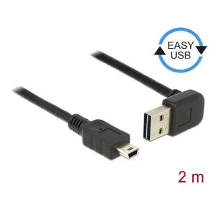 Delock USB 2.0 A auf Mini-B Kabel, 2m, schwarz, rechtwinklig - Delock USB-Kabel