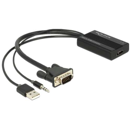 Adapter Delock VGA do HDMI z dźwiękiem, czarny, 3 kable