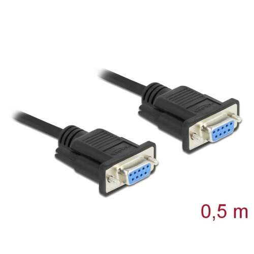 Cablu serial Delock RS-232, 9 pini femelă la 9 pini femelă, null modem, 0,5 m