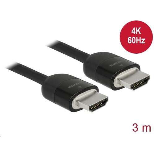 Delock Prémium HDMI kábel 4K 60Hz 3m, fekete, nagy sebességű, Ethernettel, háromszorosan árnyékolt, aranyozott csatlakozókkal - HDMI kábel