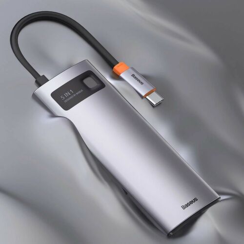 Hub Baseus Metal Gleam Series 5in1, USB-C la 3x USB 3.0 +HDMI+USB-C PD