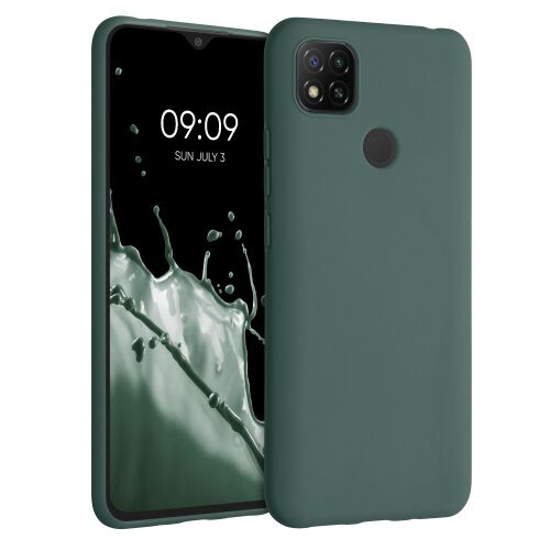 kwmobile Xiaomi Redmi 9C green silicone case on phone front and back