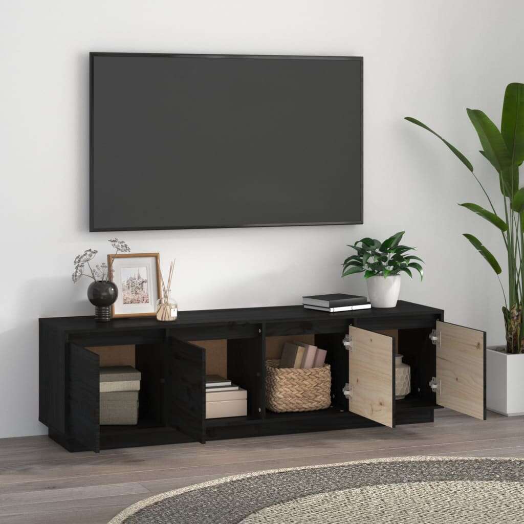 vidaXL fekete tömör fenyőfa TV-szekrény 156 x 37 x 45 cm