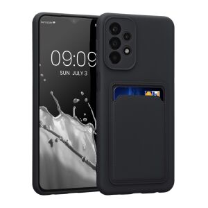 Kwmobile Samsung Galaxy A23 black silicone case with card slot - Phone Case