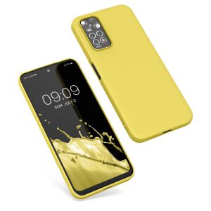 Kwmobile Xiaomi Redmi Note 11/11S yellow silicone case on phone angled view - Phone Case