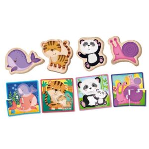 Montessori Baby Tierpuzzle Teile, mit Wal, Tiger, Panda und Schnecke - Lisciani