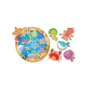 Montessori Baby Puzzle Rotund Animale Marine 13 Bucăți Giocare Educare Puzzle din Lemn pentru Copii de 1-4 Ani - Lisciani Puzzle