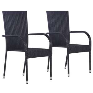 Set of 2 black stackable polyrattan outdoor chairs - Garden