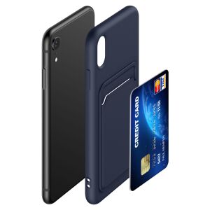 kwmobile iPhone XR Silikonowe Etui z Kieszenią na Kartę - Niebieskie - Artykuły techniczne i elektronika