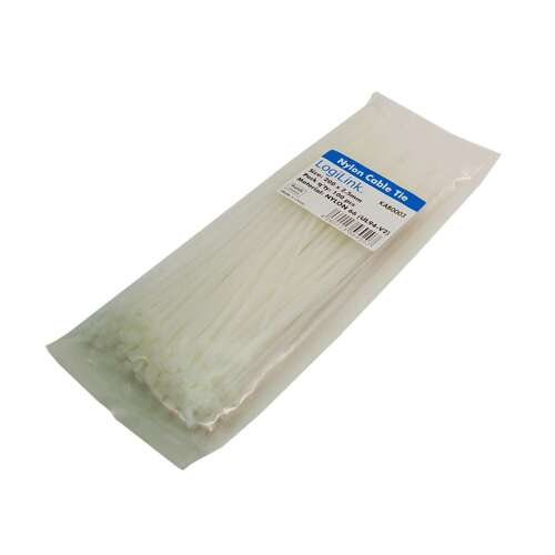 LogiLink nylon kábelkötegelők, 200 x 2,5 mm, 100 db, fehér, kábelkötés, vezetékkötegelők, zip kötegelők