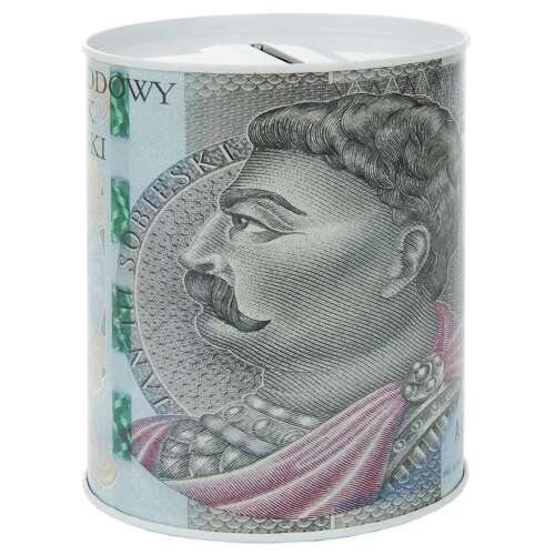 Fém pénzes doboz lengyel zloty bankjegy képpel