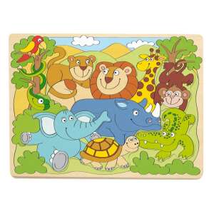 Formakirakó fa puzzle - Afrika állatai-91930, 10 piece wooden puzzle featuring African animals, for ages 2 and up - Baby Puzzle