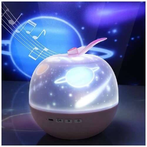 Rózsaszín alma formájú csillagvetítő éjjeli lámpa beépített Bluetooth hangszóróval