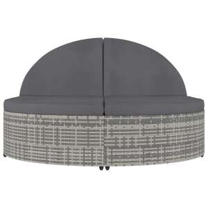 Szürke kétszemélyes polyrattan napozóágy párnákkal - Napozóágy & Nyugágy