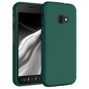 Angled view of kwmobile dark green silicone case for Samsung Galaxy Xcover 4/4s - Phone Case